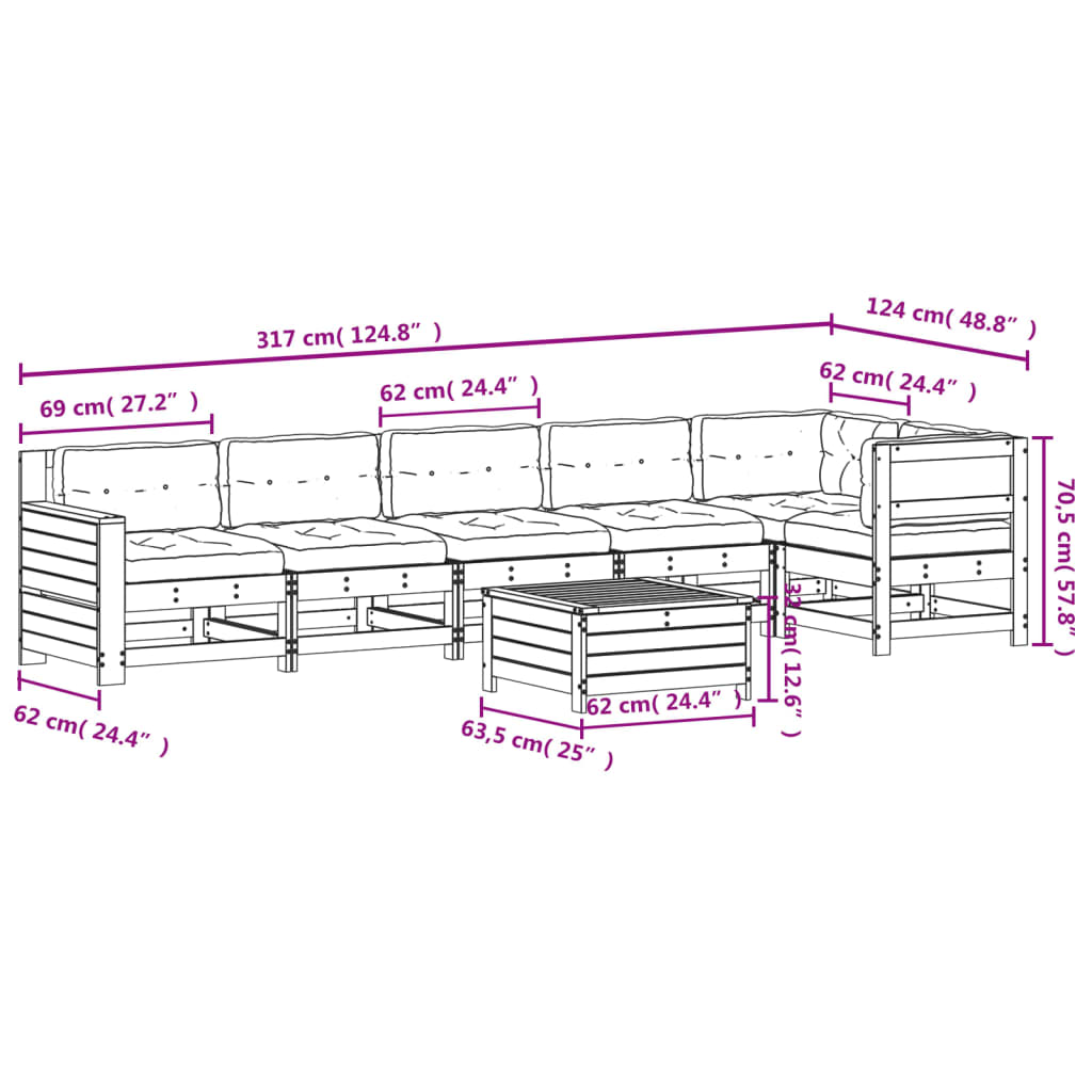7-Tlg. Garten-Lounge-Set Mit Kissen Massivholz Kiefer