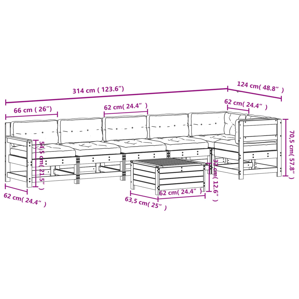 7-Tlg. Garten-Lounge-Set Mit Kissen Imprägniertes Kiefernholz