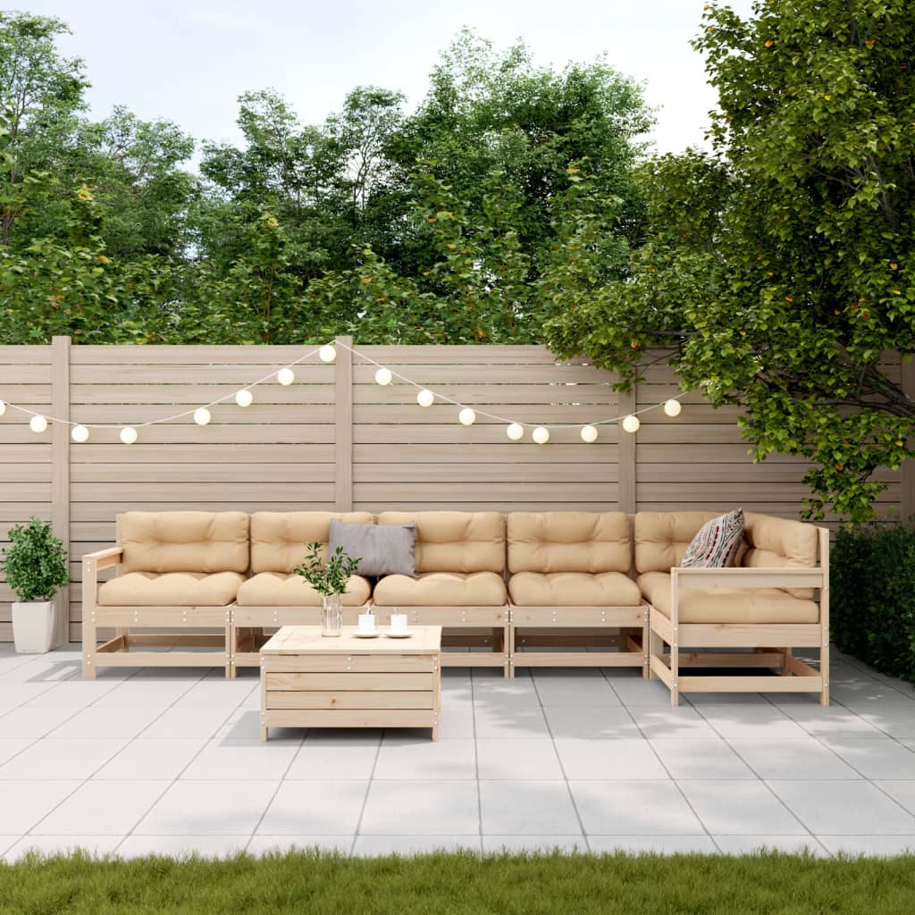 7-Tlg. Garten-Lounge-Set Mit Kissen Massivholz Kiefer