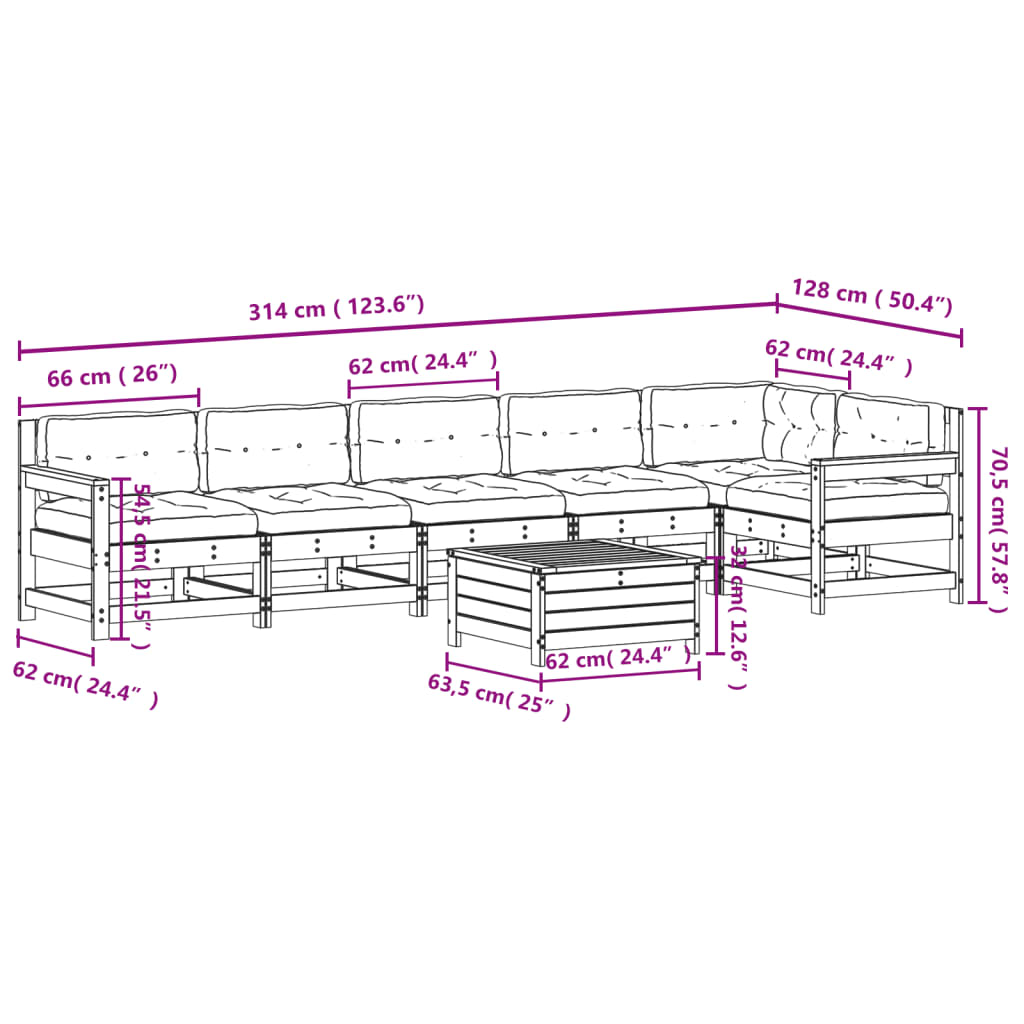 7-Tlg. Garten-Lounge-Set Mit Kissen Massivholz Kiefer