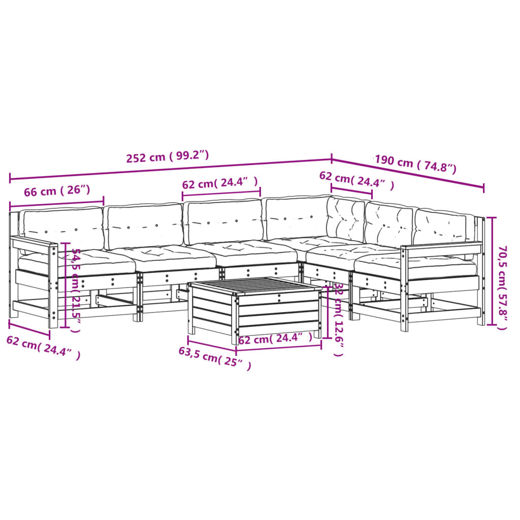 7-Tlg. Garten-Lounge-Set Mit Kissen Massivholz Kiefer