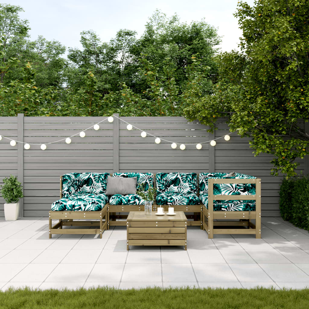 7-Tlg. Garten-Lounge-Set Mit Kissen Imprägniertes Kiefernholz