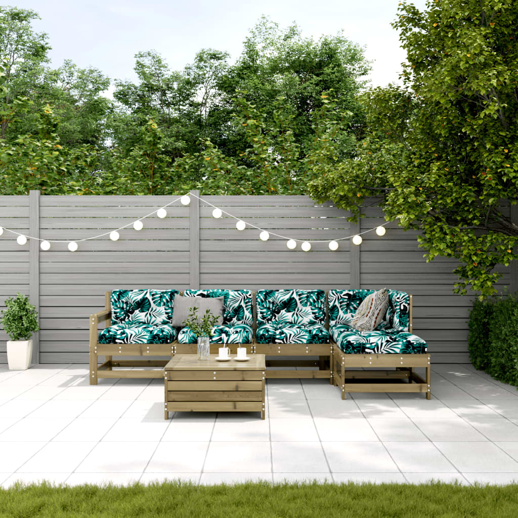 6-Tlg. Garten-Lounge-Set Mit Kissen Imprägniertes Kiefernholz