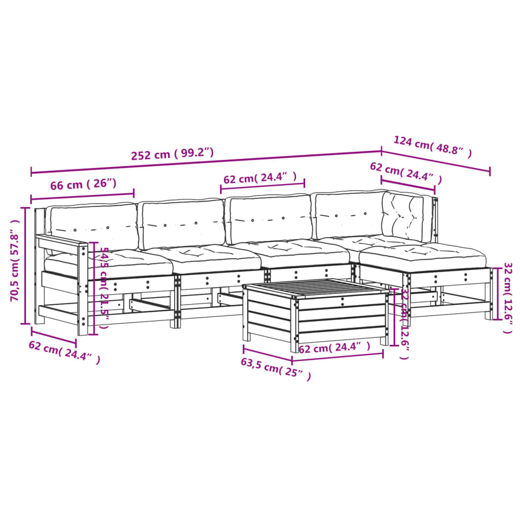 6-Tlg. Garten-Lounge-Set Mit Kissen Imprägniertes Kiefernholz