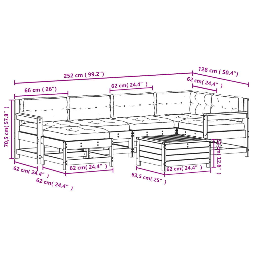7-Tlg. Garten-Lounge-Set Mit Kissen Imprägniertes Kiefernholz