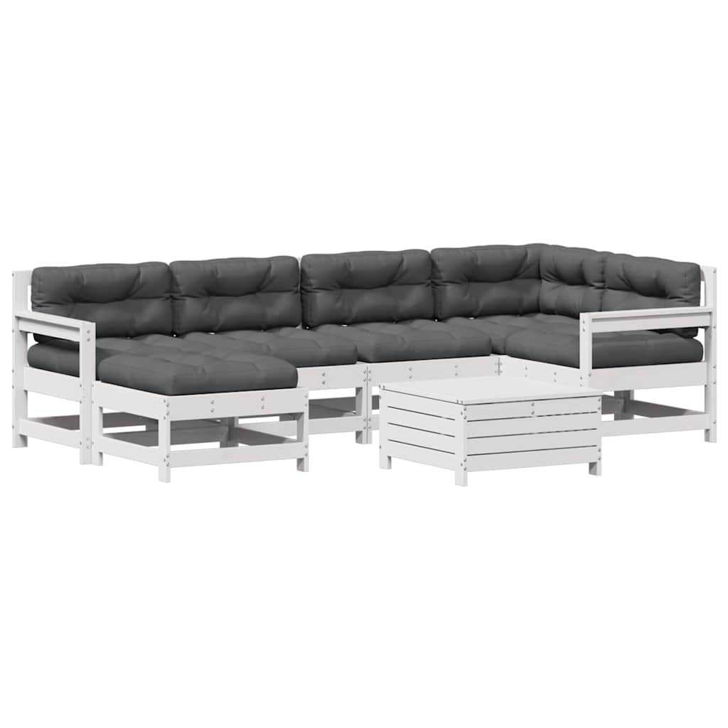 7-Tlg. Garten-Lounge-Set Mit Kissen Weiß Massivholz Kiefer