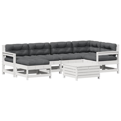 7-Tlg. Garten-Lounge-Set Mit Kissen Weiß Massivholz Kiefer