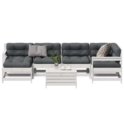 7-Tlg. Garten-Lounge-Set Mit Kissen Weiß Massivholz Kiefer