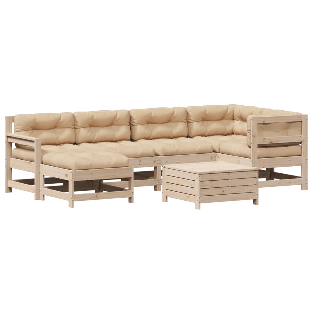7-Tlg. Garten-Lounge-Set Mit Kissen Massivholz Kiefer