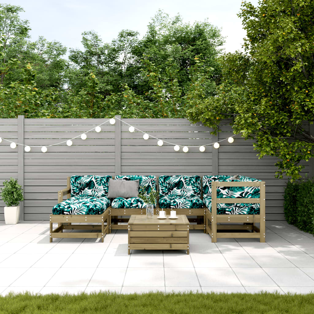 7-Tlg. Garten-Lounge-Set Mit Kissen Imprägniertes Kiefernholz