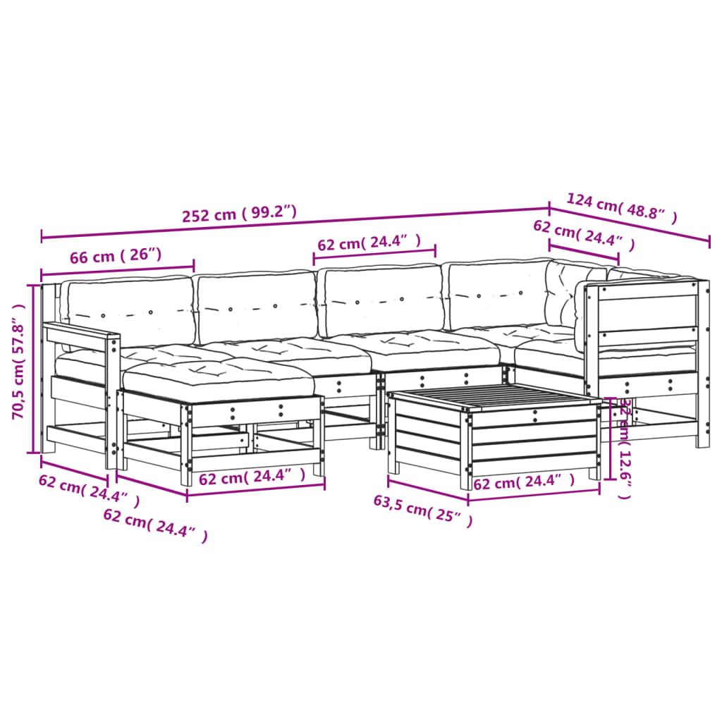 7-Tlg. Garten-Lounge-Set Mit Kissen Imprägniertes Kiefernholz