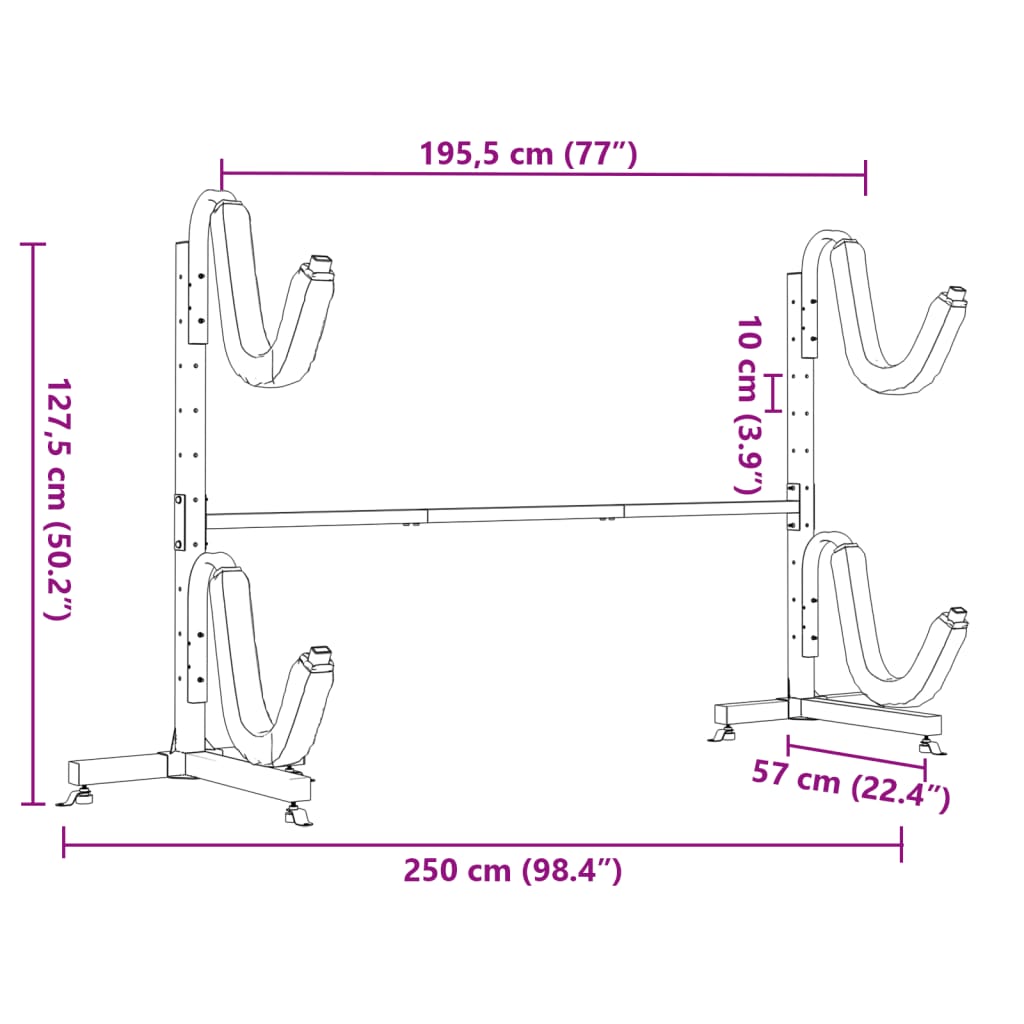 Lagerregal Für 2 Kajaks 250X57X127,5 Cm Stahl Weiß