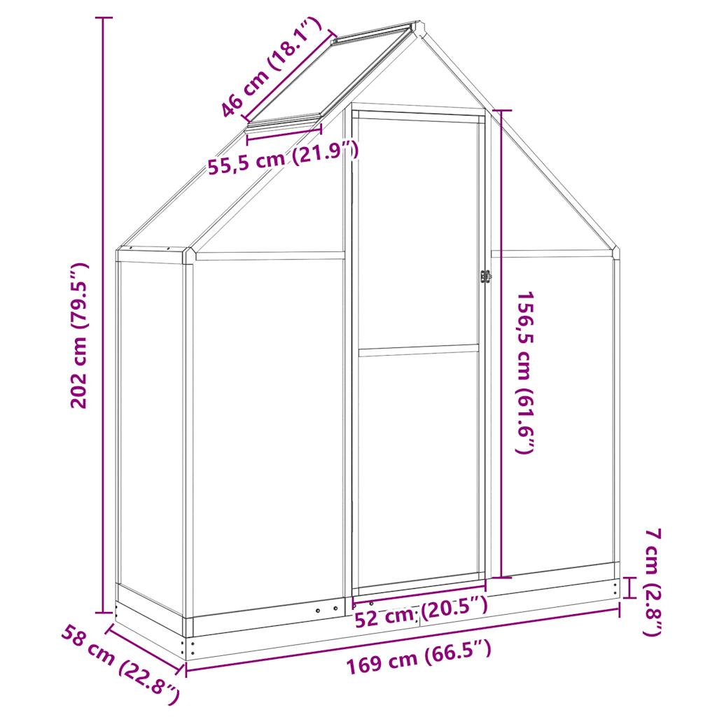 Gewächshaus Mit Fundamentrahmen 169X58X202 Cm Aluminimum