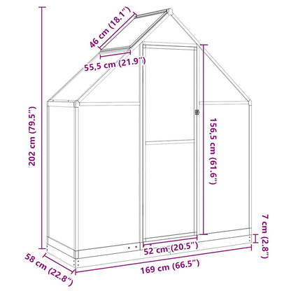 Gewächshaus Mit Fundamentrahmen 169X58X202 Cm Aluminimum