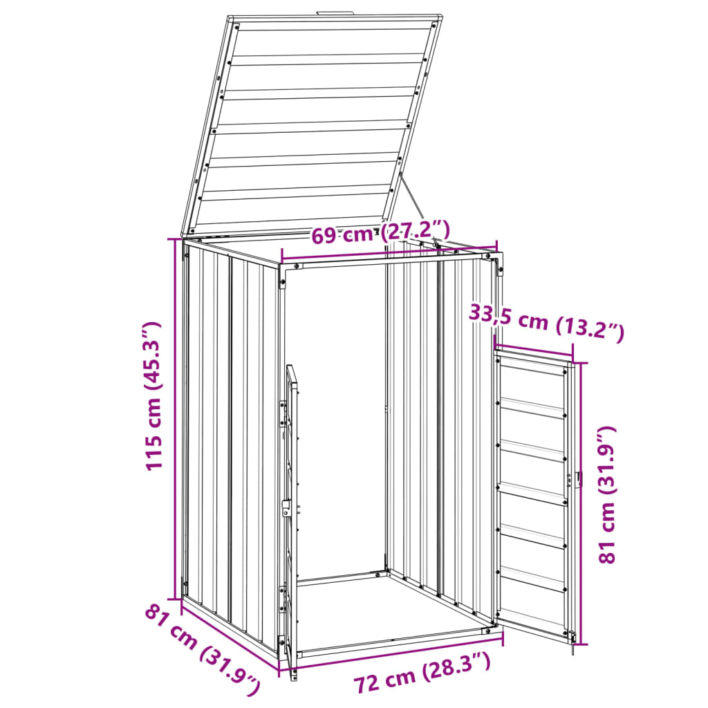 Mülltonnenbox Für 1 Tonne 72X81X115 Cm Stahl