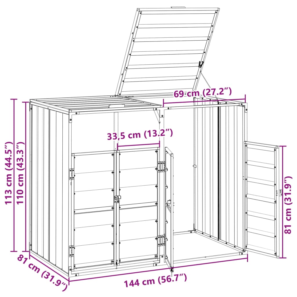 Mülltonnenbox Für 2 Tonnen 144X81X113 Cm Stahl