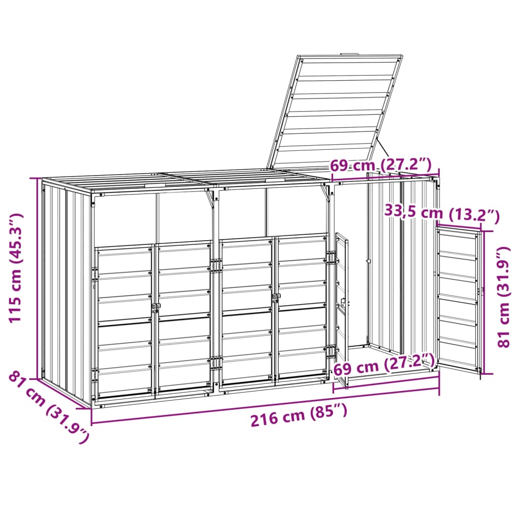 Mülltonnenbox Für 3 Tonnen 216X81X115 Cm Stahl
