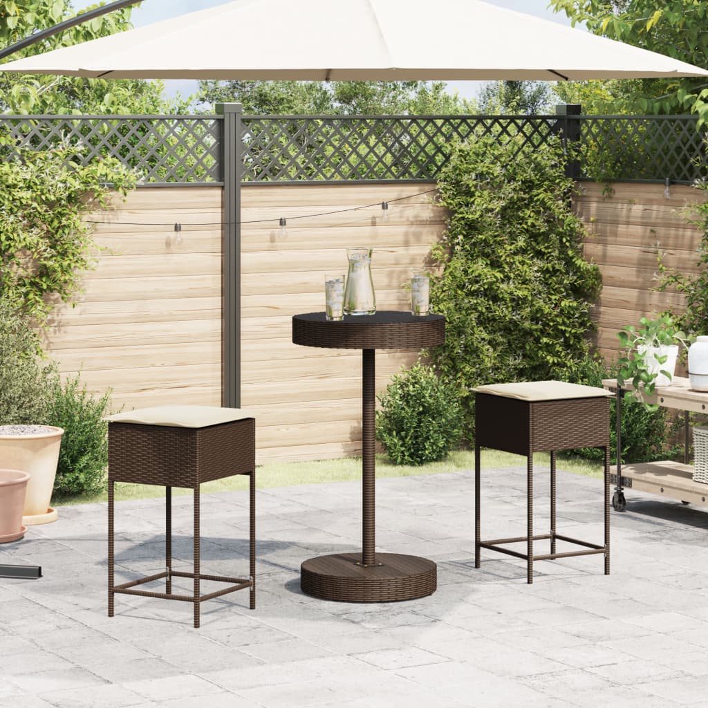 3-Tlg. Gartenbar-Set Mit Kissen Poly Rattan