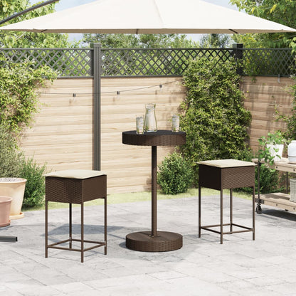 3-Tlg. Gartenbar-Set Mit Kissen Poly Rattan