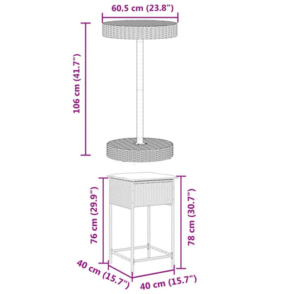 3-Tlg. Gartenbar-Set Mit Kissen Poly Rattan