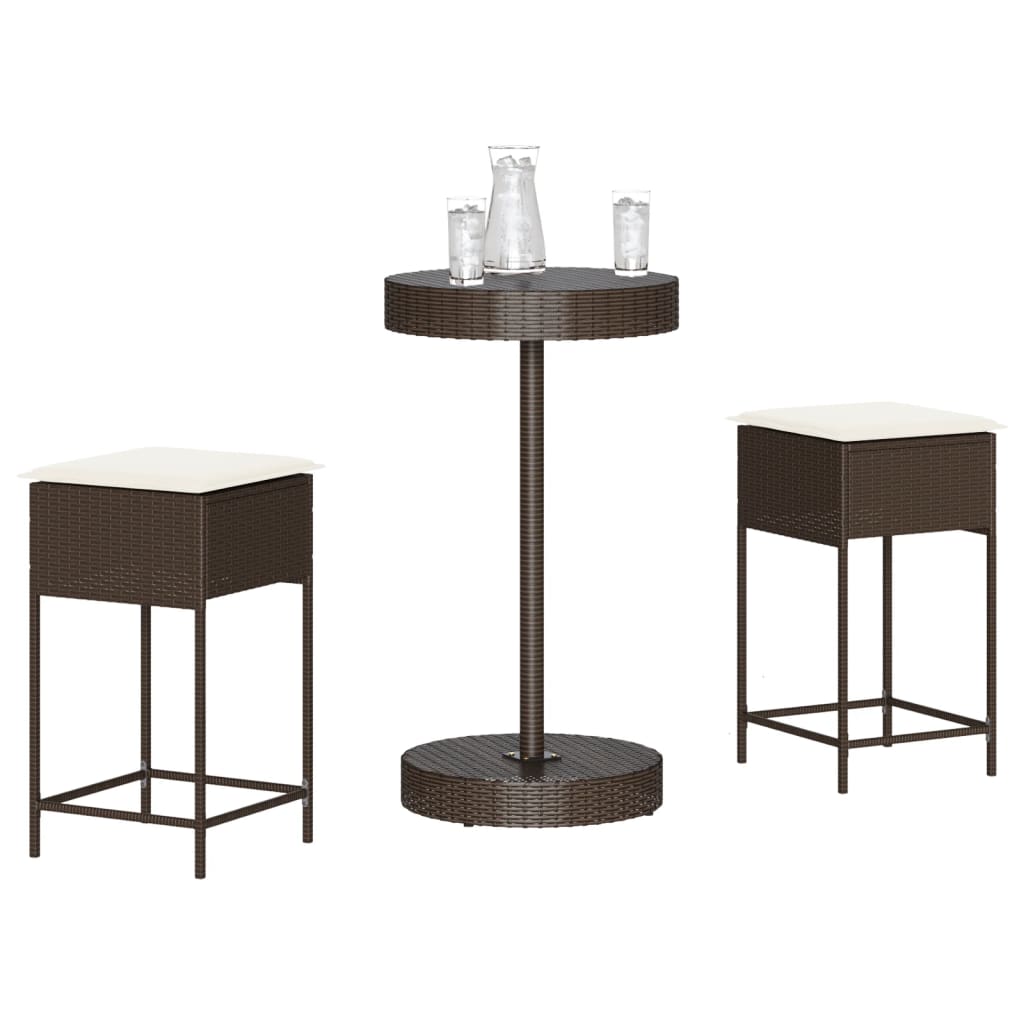 3-Tlg. Gartenbar-Set Mit Kissen Poly Rattan