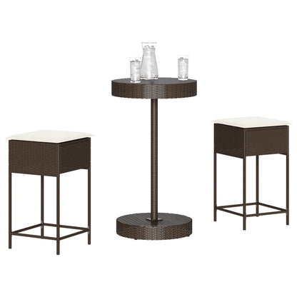 3-Tlg. Gartenbar-Set Mit Kissen Poly Rattan