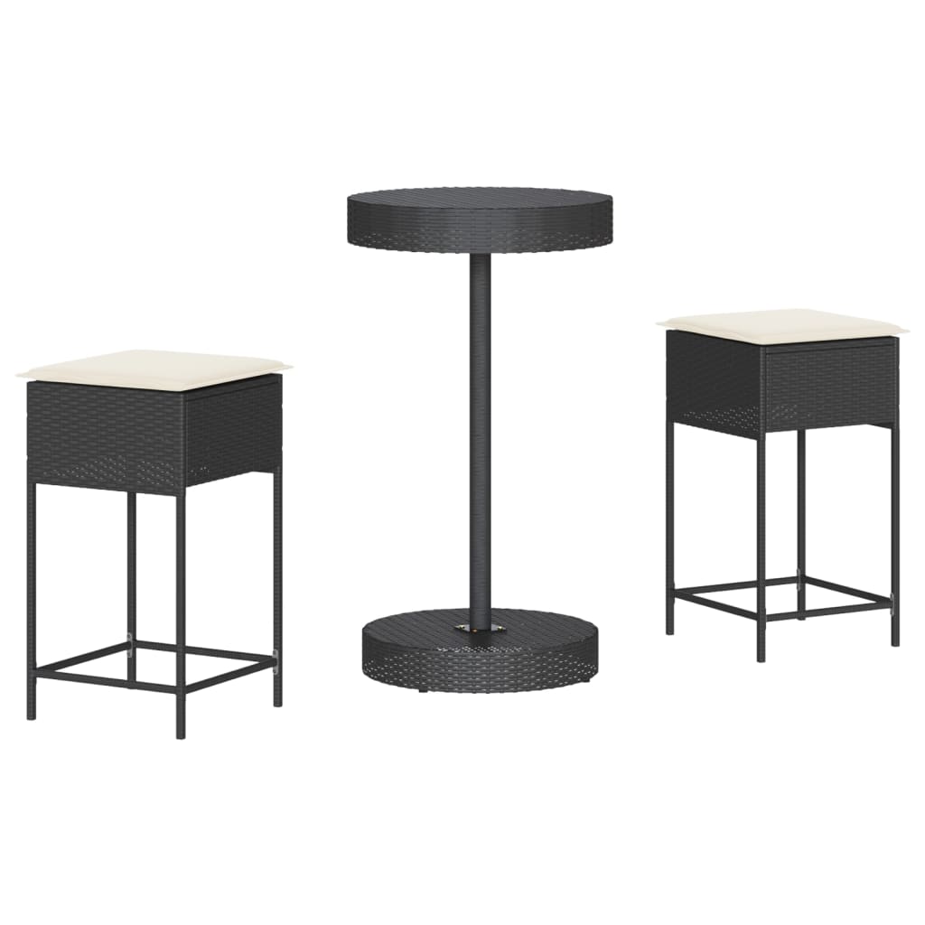 3-Tlg. Gartenbar-Set Mit Kissen Poly Rattan