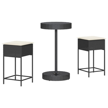 3-Tlg. Gartenbar-Set Mit Kissen Poly Rattan