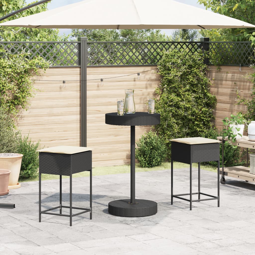 3-Tlg. Gartenbar-Set Mit Kissen Poly Rattan