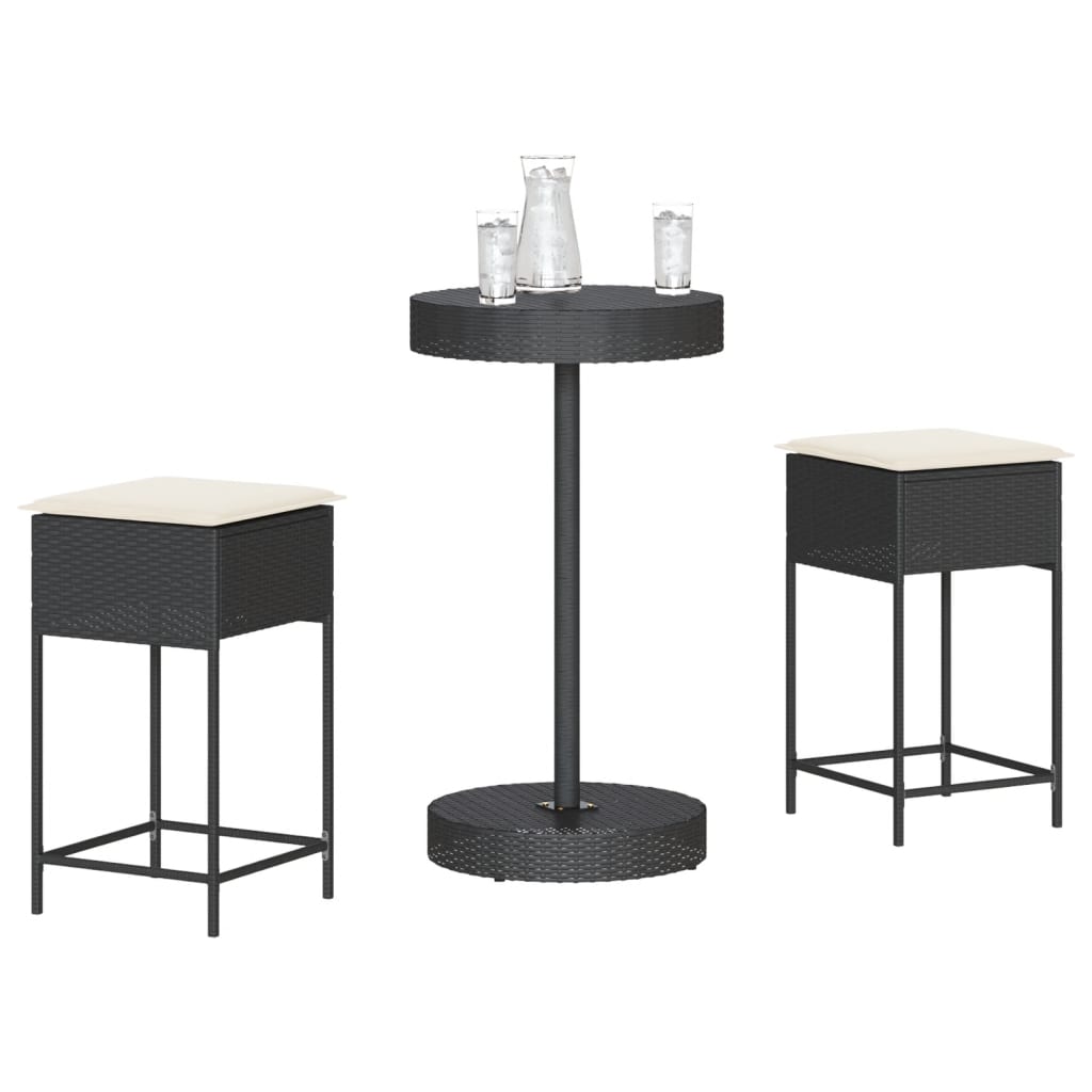 3-Tlg. Gartenbar-Set Mit Kissen Poly Rattan