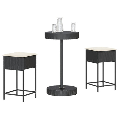 3-Tlg. Gartenbar-Set Mit Kissen Poly Rattan
