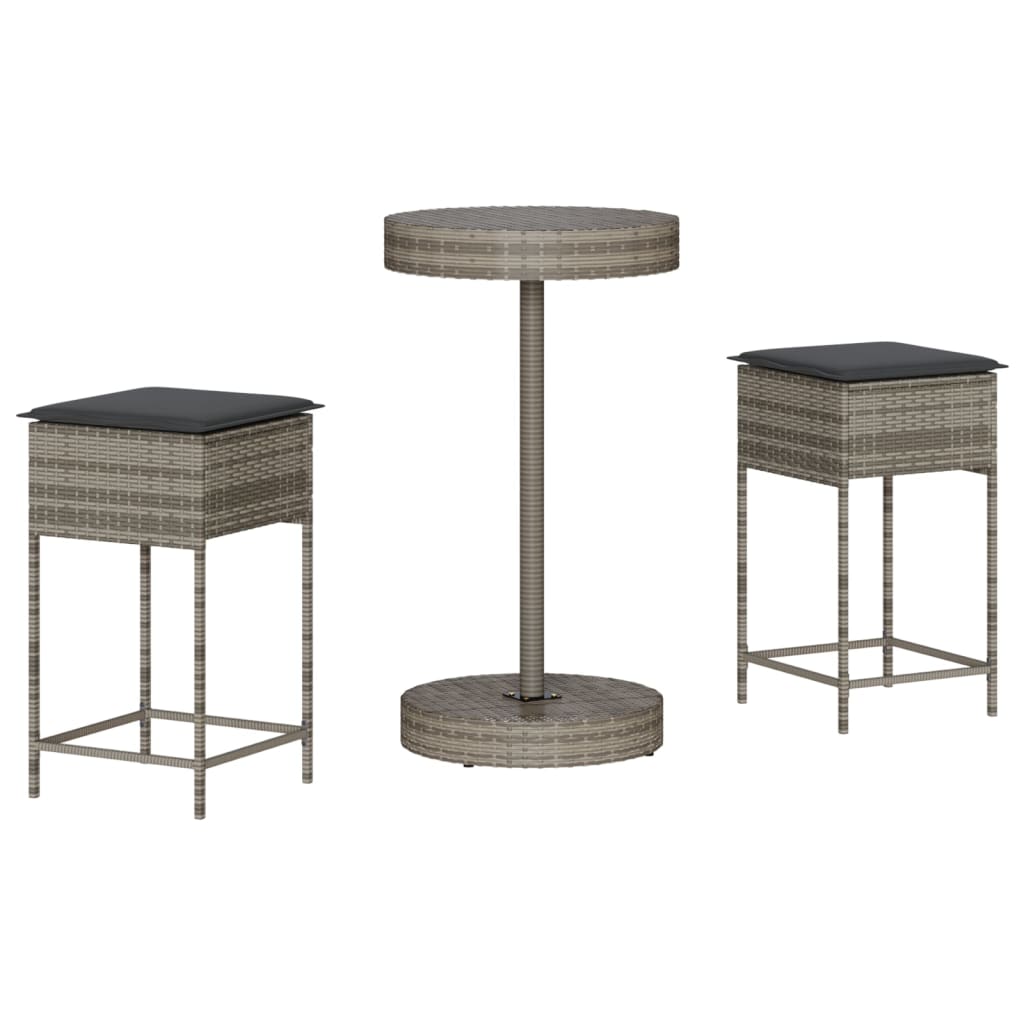 3-Tlg. Gartenbar-Set Mit Kissen Poly Rattan
