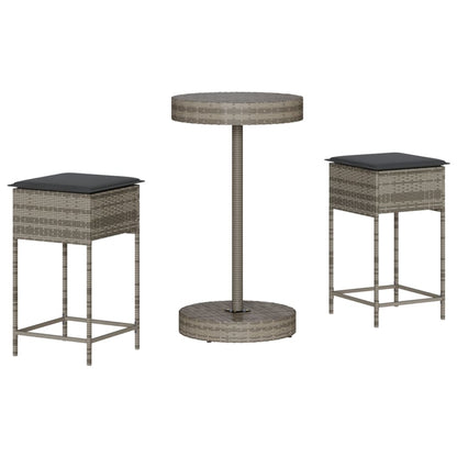 3-Tlg. Gartenbar-Set Mit Kissen Poly Rattan