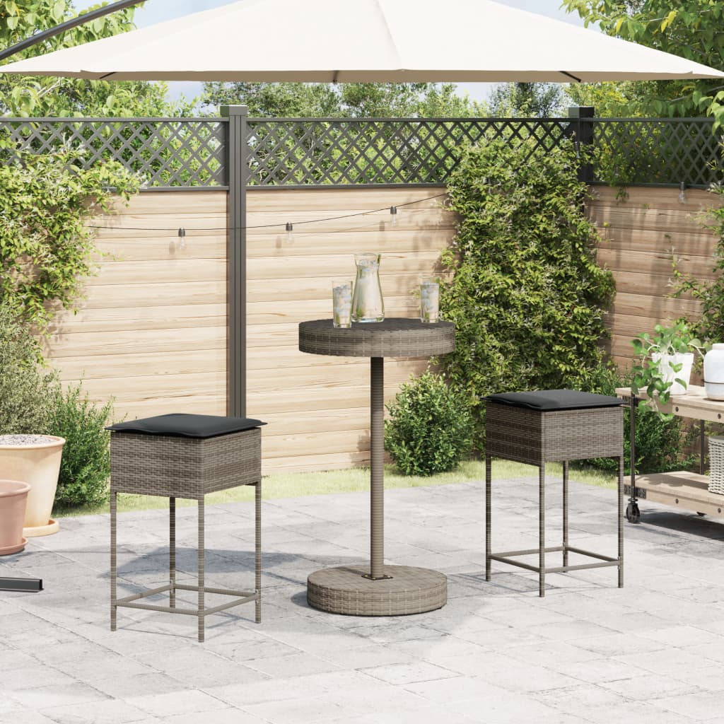 3-Tlg. Gartenbar-Set Mit Kissen Poly Rattan