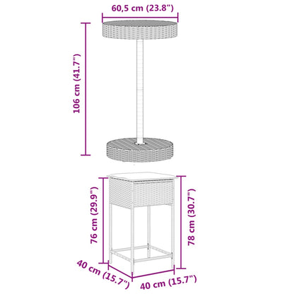 3-Tlg. Gartenbar-Set Mit Kissen Poly Rattan