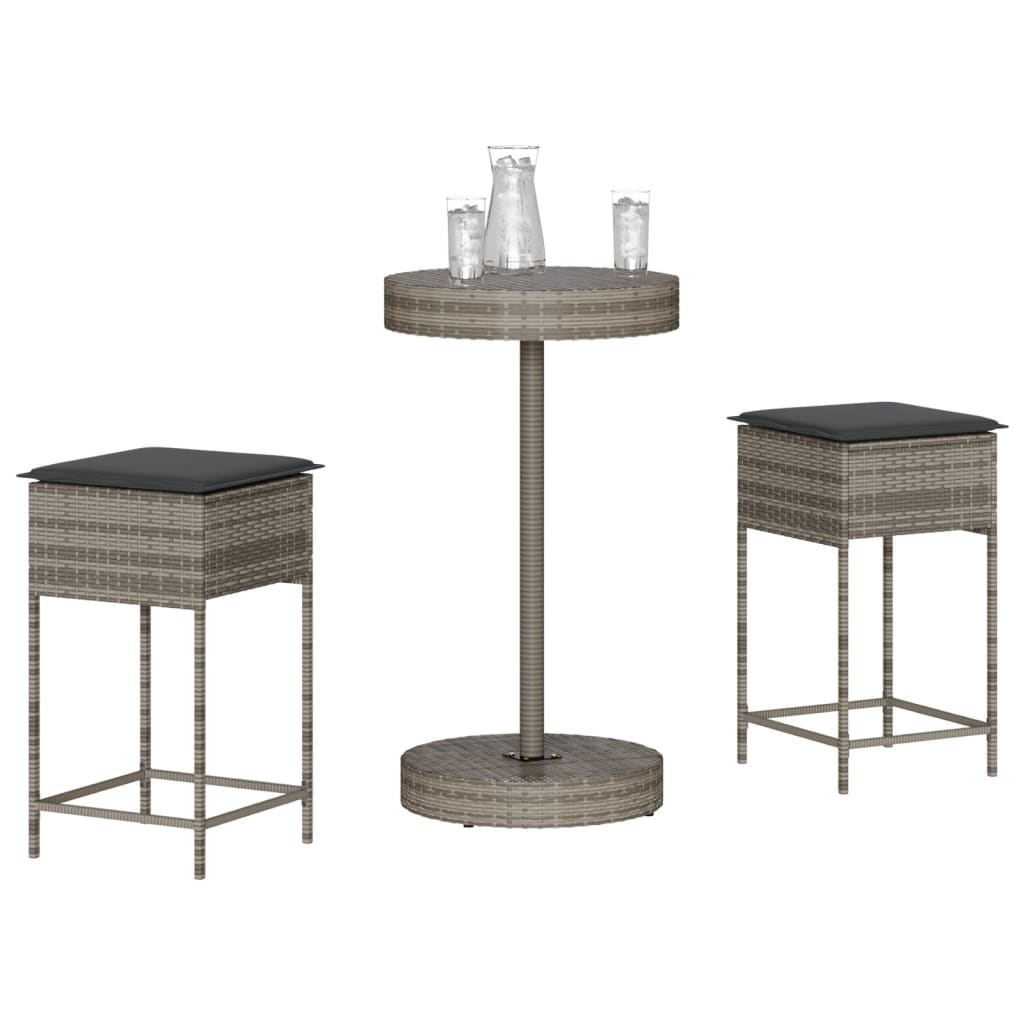 3-Tlg. Gartenbar-Set Mit Kissen Poly Rattan