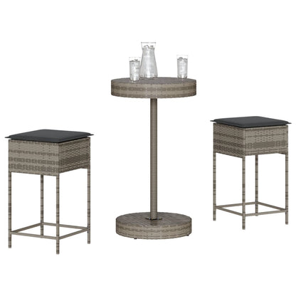 3-Tlg. Gartenbar-Set Mit Kissen Poly Rattan