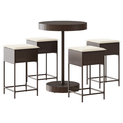 5-Tlg. Gartenbar-Set Mit Kissen Poly Rattan