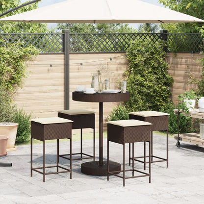 5-Tlg. Gartenbar-Set Mit Kissen Poly Rattan