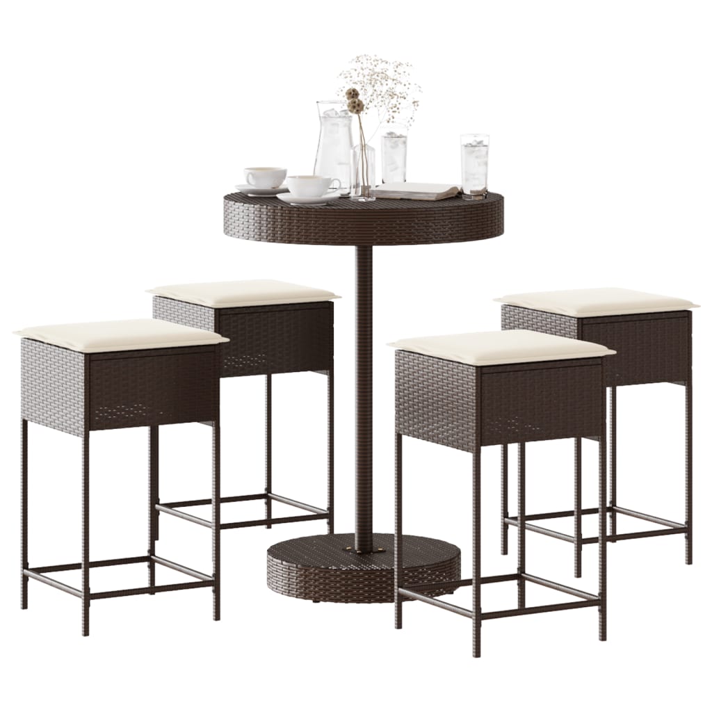 5-Tlg. Gartenbar-Set Mit Kissen Poly Rattan
