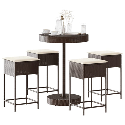 5-Tlg. Gartenbar-Set Mit Kissen Poly Rattan