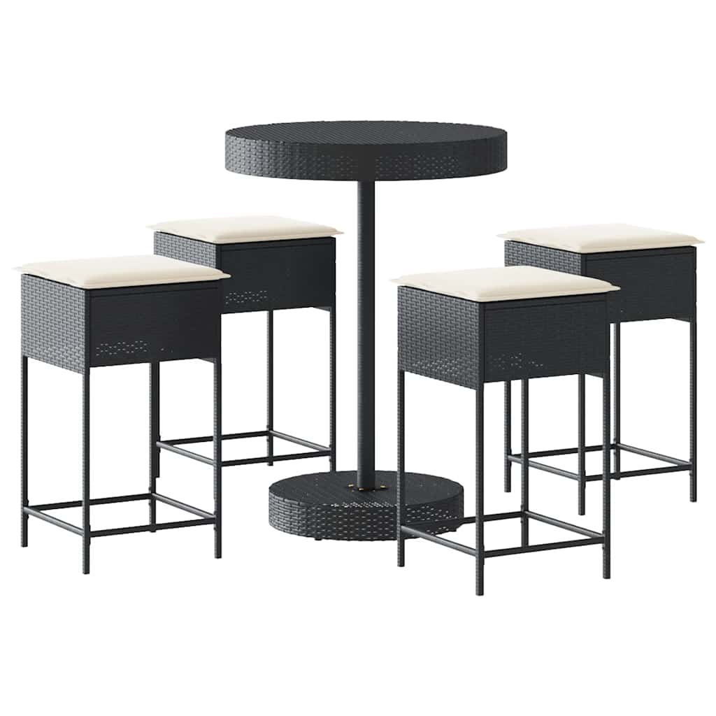 5-Tlg. Gartenbar-Set Mit Kissen Poly Rattan