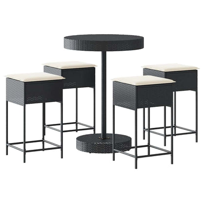 5-Tlg. Gartenbar-Set Mit Kissen Poly Rattan