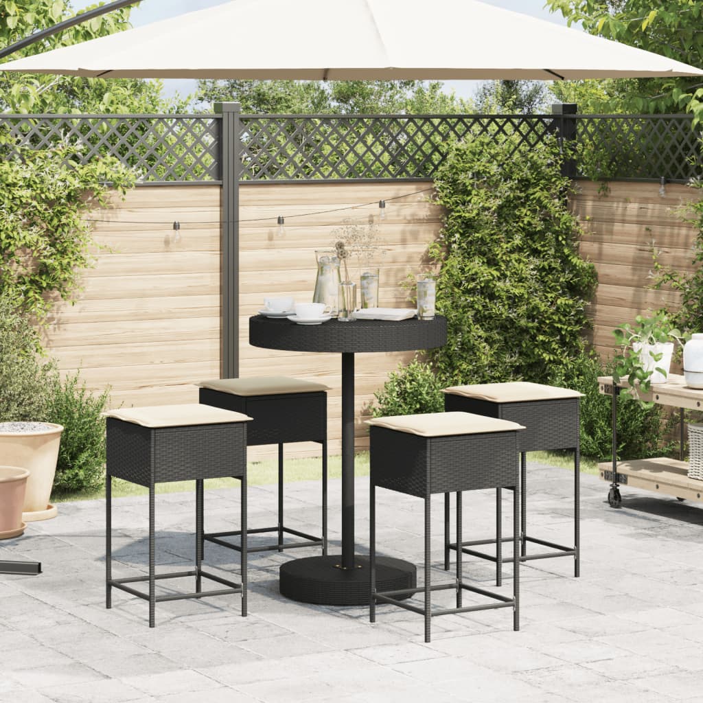 5-Tlg. Gartenbar-Set Mit Kissen Poly Rattan