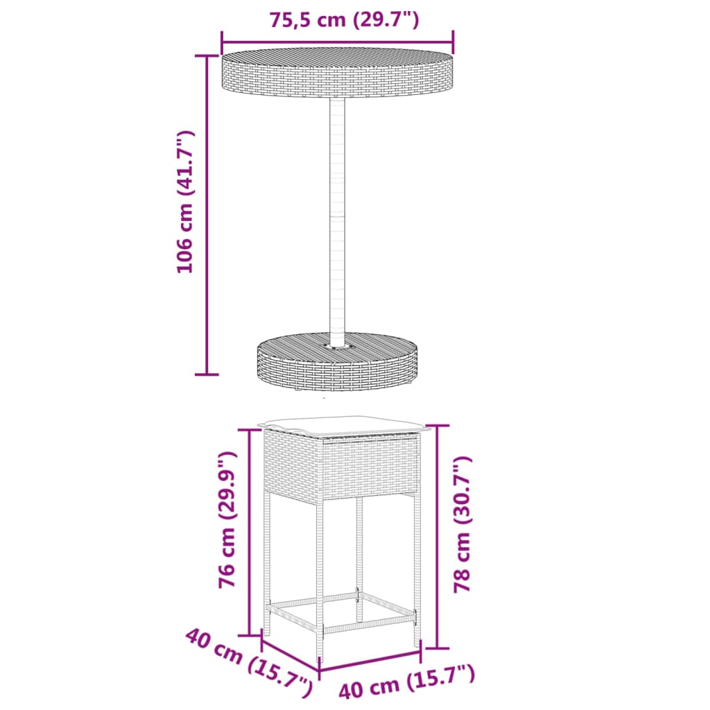 5-Tlg. Gartenbar-Set Mit Kissen Poly Rattan
