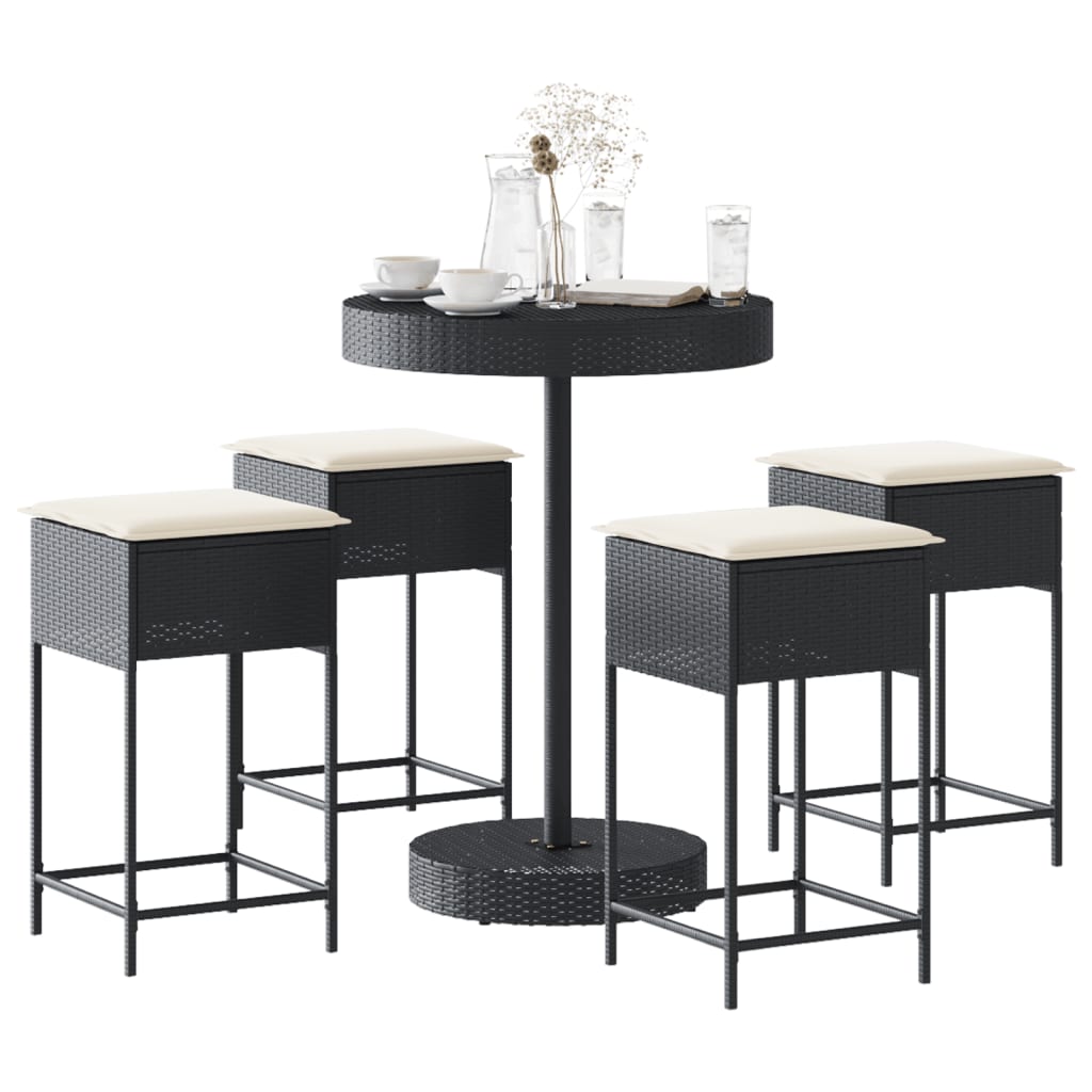 5-Tlg. Gartenbar-Set Mit Kissen Poly Rattan