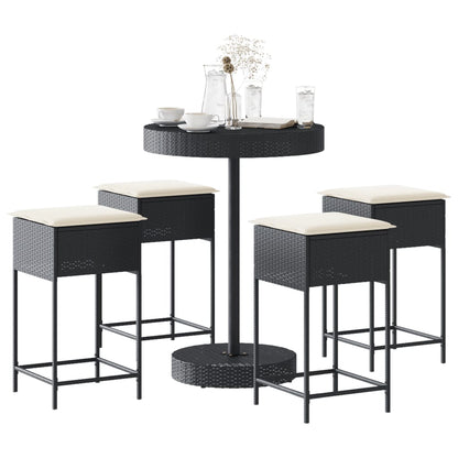 5-Tlg. Gartenbar-Set Mit Kissen Poly Rattan