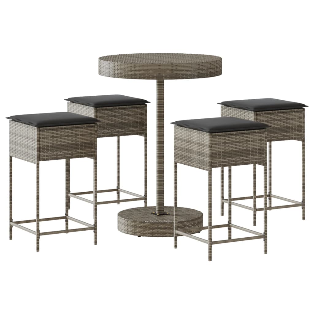 5-Tlg. Gartenbar-Set Mit Kissen Poly Rattan