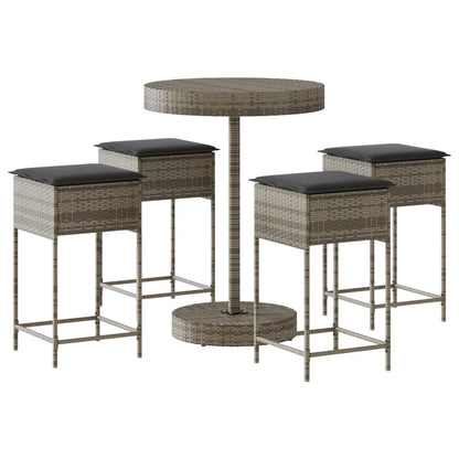 5-Tlg. Gartenbar-Set Mit Kissen Poly Rattan