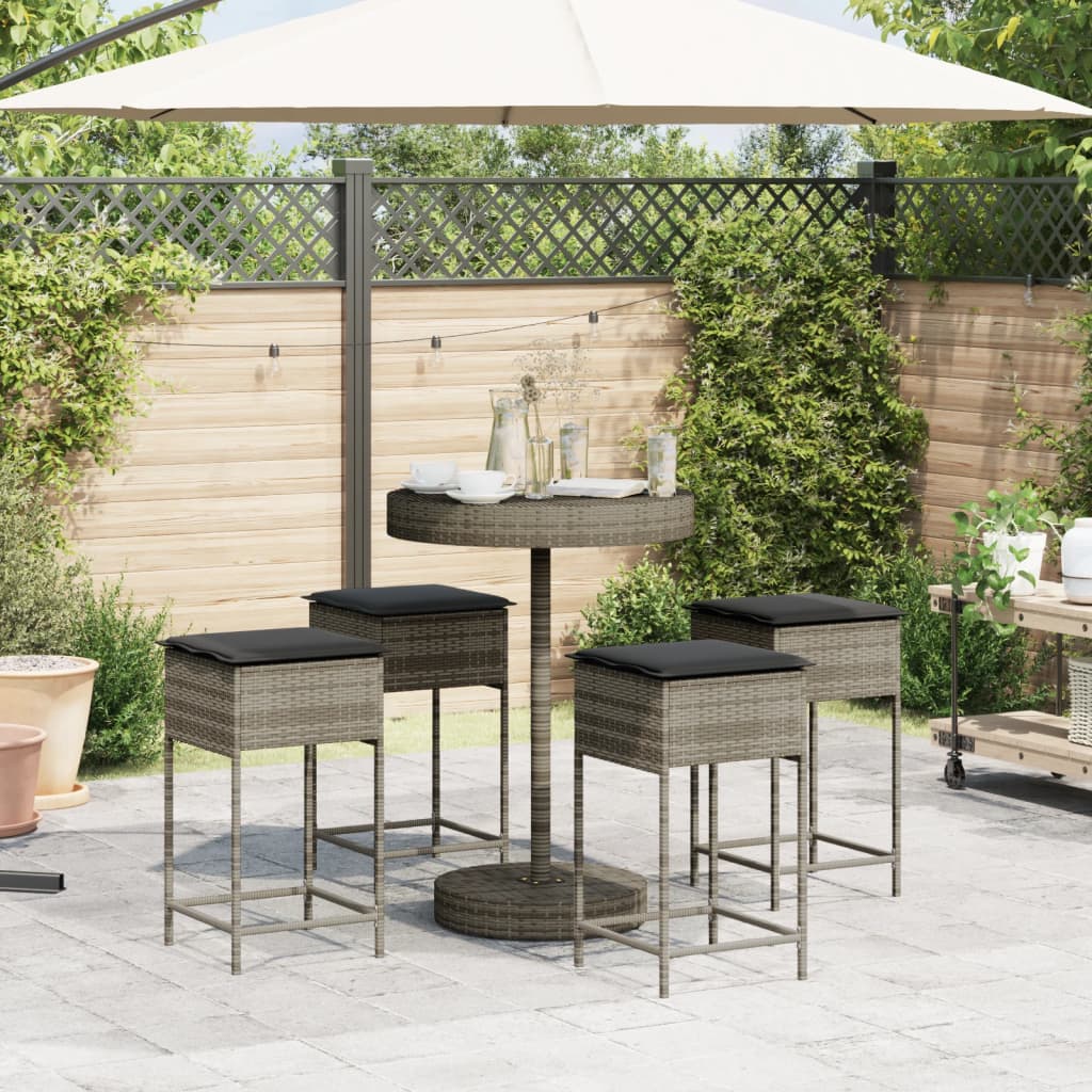 5-Tlg. Gartenbar-Set Mit Kissen Poly Rattan
